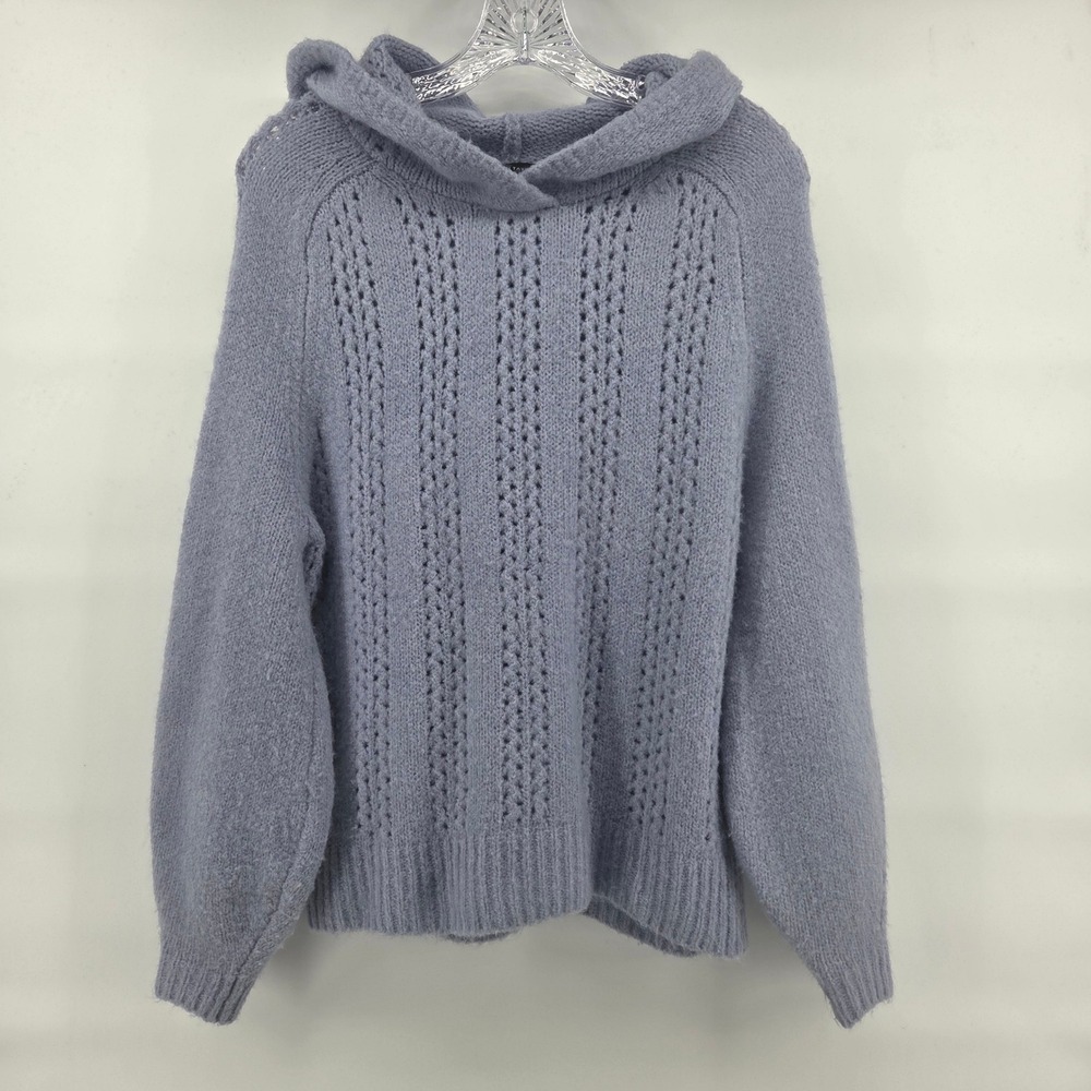 Ann Taylor Hooded Sweater Small Blue Knit Soft Girl Cottagecore Cozy